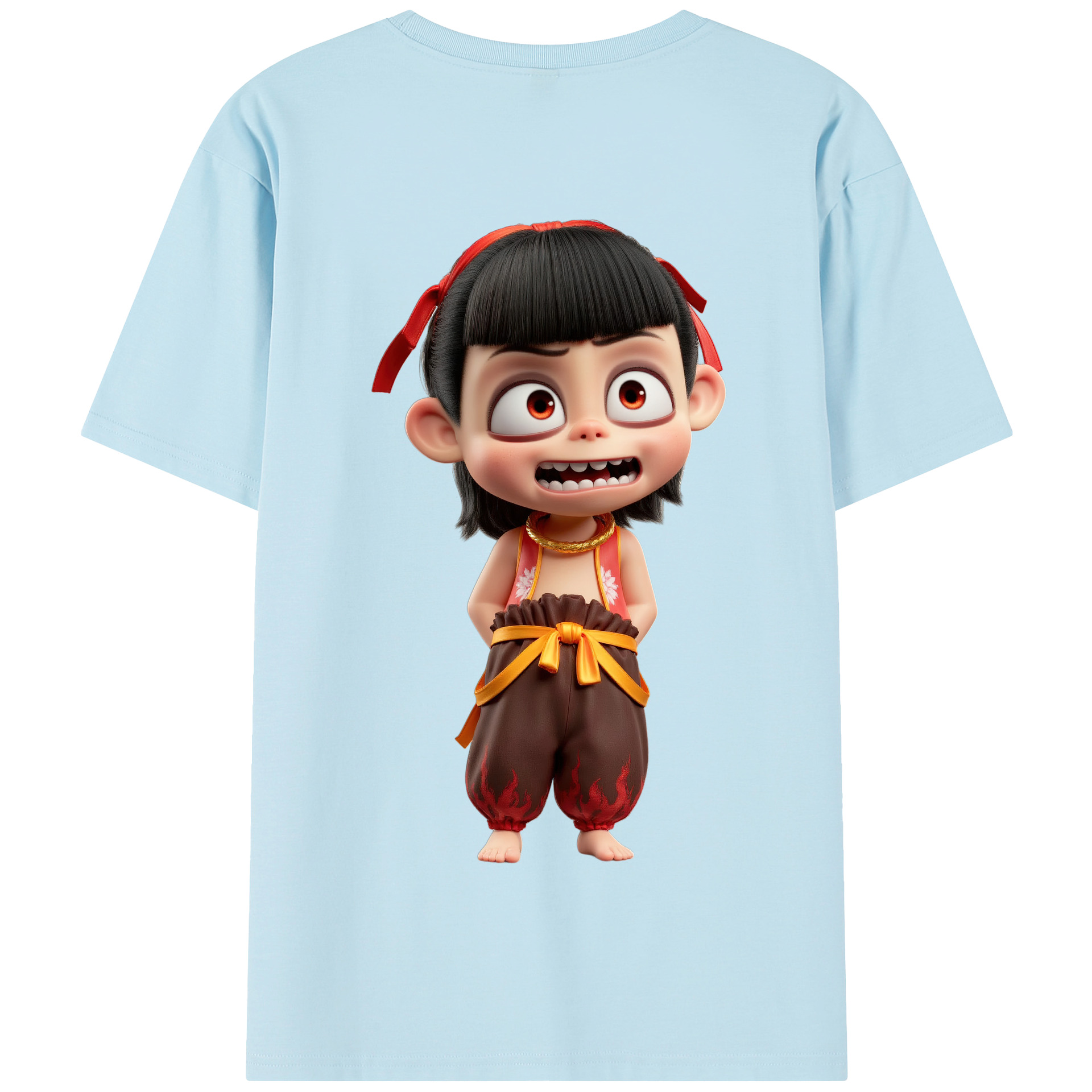 （画像用） Ne Zha 2 ナタ 魔童の大暴れ 綿100％半袖Tシャツ（背面プリント）